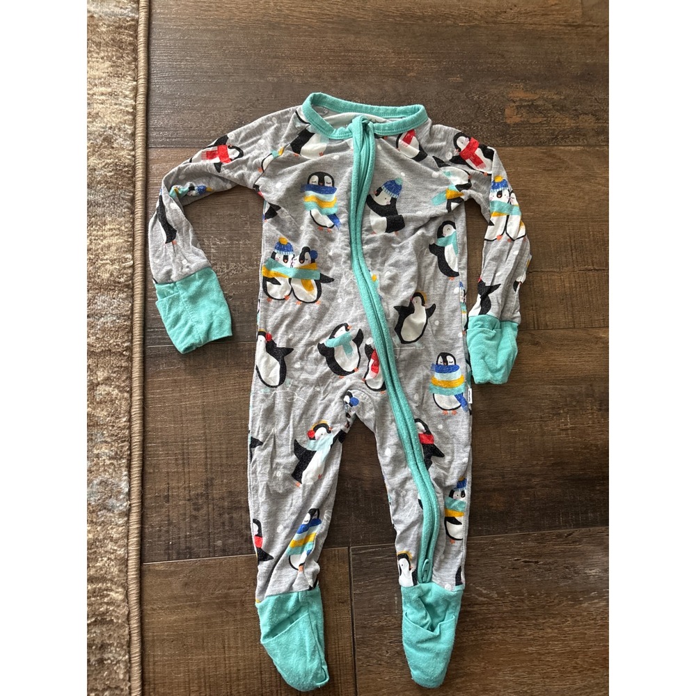 Little Sleepies Penguin Zippy Bamboo Viscose Footed Sleeper Gray 0-3 Months